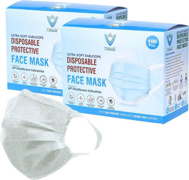 7SHIELD CE and ISO Certified with Extra soft Fabric ear loop and Inbuilt Plastic coated Nose pin disposable unisex mask soft fabric Ear loop Soft loop Mask Water Resistant Surgical Mask