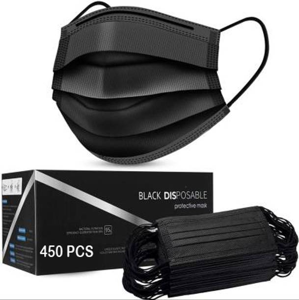 Vaghani 450 Pcs Black Nose Pin Disposable Iso Mark 3 Ply Pharmaceutical Polluation Mask 3 Ply Surgical Mask 450 Piece ( Black )( 75 Gsm )( Primium ) Surgical Mask With Melt Blown Fabric Layer