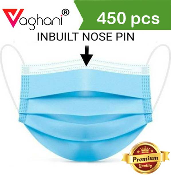 Vaghani 450Pcs Blue Polluation Meltblown Mask With Nose Pin 3 Ply Polluation Mask 450 Pcs ( Blue )( 75 Gsm )( Export Quality)) Surgical Mask With Melt Blown Fabric Layer