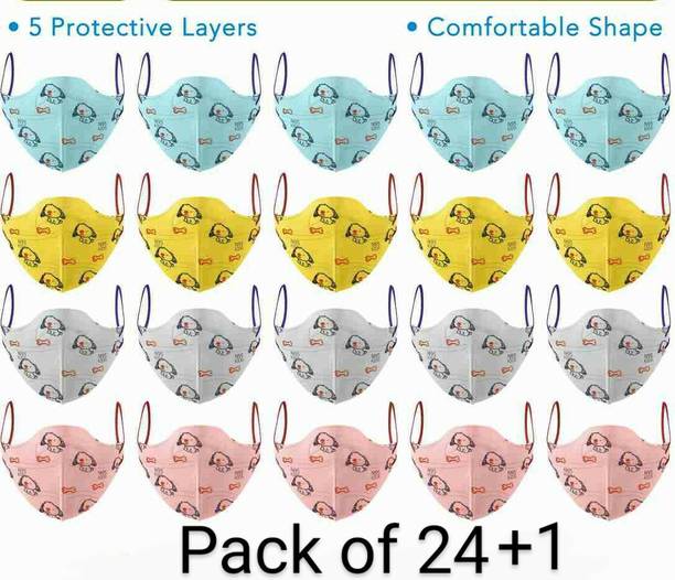 KGKR N95 Kids Mask 5 Layers Protraction of Anti Dust/Pollution and Bacteria, 95% Hard Filtration, Flexible Ear Strap With Special Printed Designing For Children (Girls & Boys) Kids025 Cloth Mask With Melt Blown Fabric Layer
