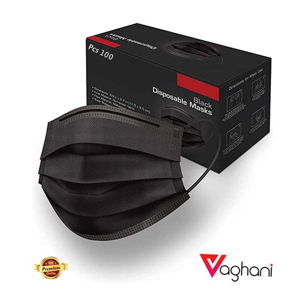 Vaghani 100 PcsBlack Nose Pin Meltblown Iso Mark Pharmaceutical Primium Quality Mask 3 Ply Polluation Melt Blown Mask 100 Pcs ( Black )( 75 Gsm ) Surgical Mask With Melt Blown Fabric Layer