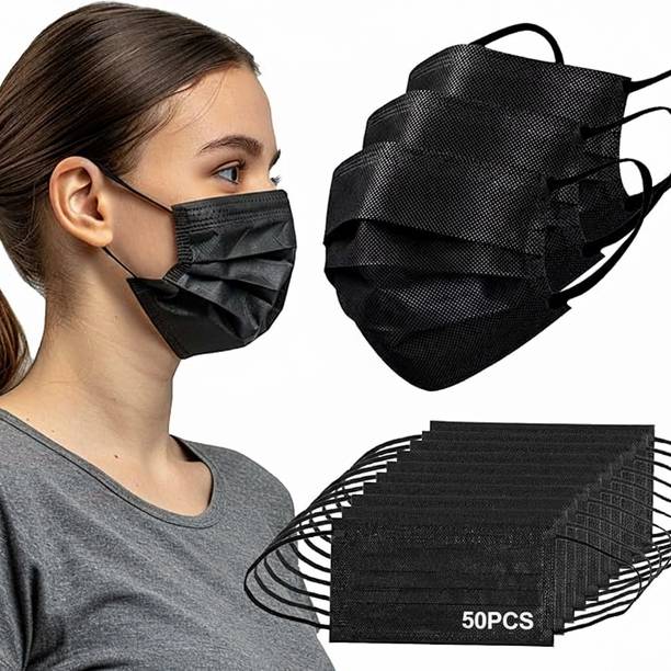 hysavio Black Surgical Mask With Nose Pin Disposable ISO Mark Breathable Surgical Mask Pollution Face Mask 3 Layer For Men, Women, Kids(100 Piece) (Premium Black Mask) Water Resistant Surgical Mask Wi
