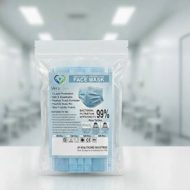 veracare Premium Blue Surgical Mask – 3 Ply Protection, Breathable & Skin Friendly Water Resistant, Non-Washable, Non-Reusable Surgical Mask With Melt Blown Fabric Layer