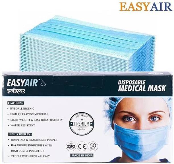 easyair Disposable Medical Surgical Half Face Mask FACE MASK 1*50 Non-Reusable Cloth Mask With Melt Blown Fabric Layer