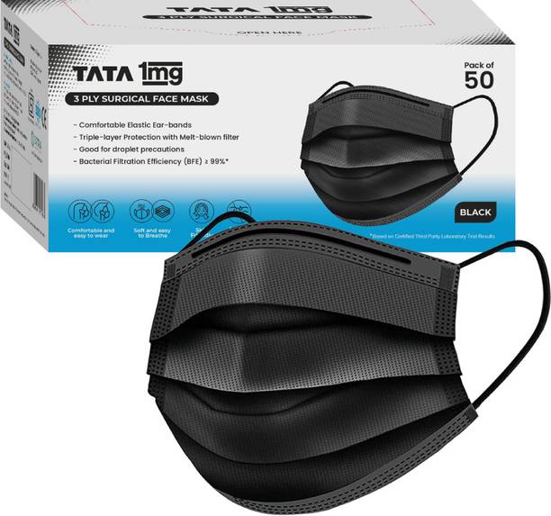 TATA 1mg 3 Ply Surgical Mask with Meltblown Filter and Nose Pin Surgical Mask With Melt Blown Fabric Layer