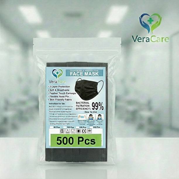 veracare 3 Layer Black Face Mask Bulk Pack – Comfortable Daily Wear Surgical Mask With Melt Blown Fabric Layer