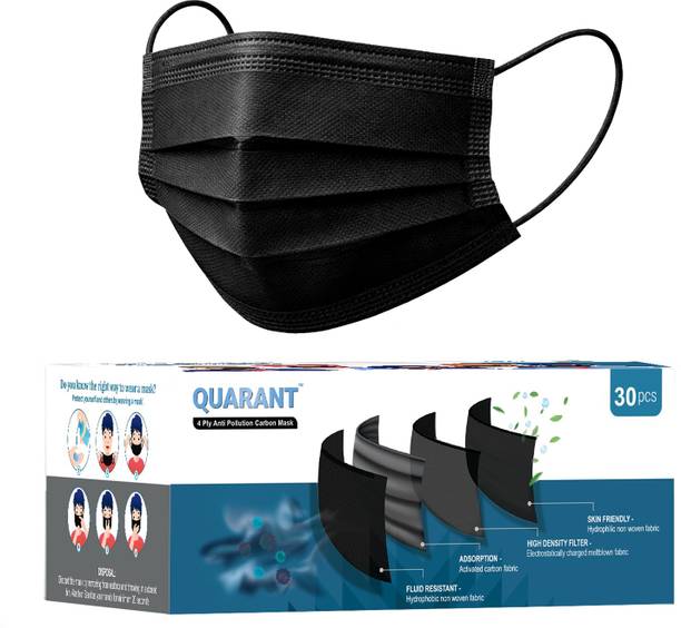 QUARANT 4 Ply Anti Pollution Activated Carbon Face Mask with Nose Clip & Reusable Pouch CB30 Water Resistant Surgical Mask With Melt Blown Fabric Layer