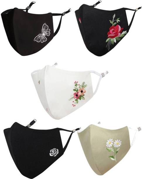 MASQ Flower 4 Layer Protective, Cotton Cloth Face Mask Combo for Women with Ear Loops Flower_Combo_05 Reusable, Washable Cloth Mask