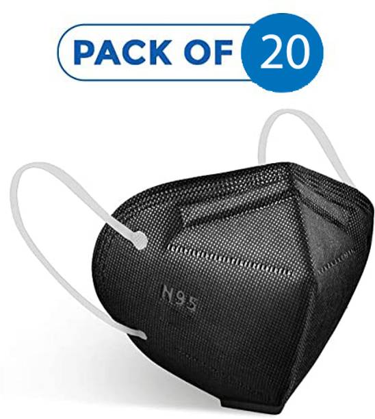 Vaghani N95 Mask Respirator 5 Layer Breathable Primium Black Mask N95/KN95 Reusable 5 Layer mask for Men ,Women(Black, Free Size, Pack of-20) Reusable, Washable Surgical Mask With Melt Blown Fabric Layer