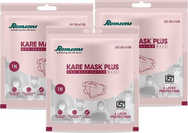 Romsons Kare Mask Plus 6-layer protection reusable N95 Mask with Adjustable Head Loops, Pack of 3 Kare Mask Plus 6-layer protection reusable N95 Mask with Adjustable Head Loops, Pack of 3 Reusable