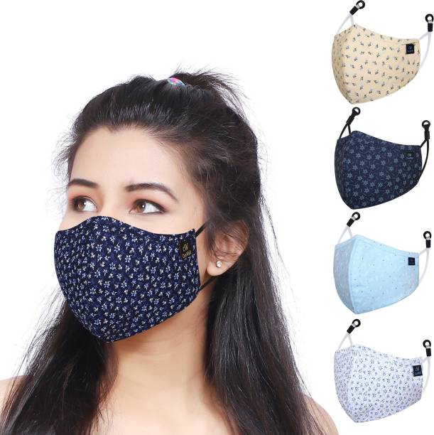 CENWELL 5Pc Cotton Face Mask Nose Pin 6 Layer Fabric N95 Reusable Mask for Women Men DESIGNER PRINTED MASK Reusable, Washable Cloth Mask With Melt Blown Fabric Layer