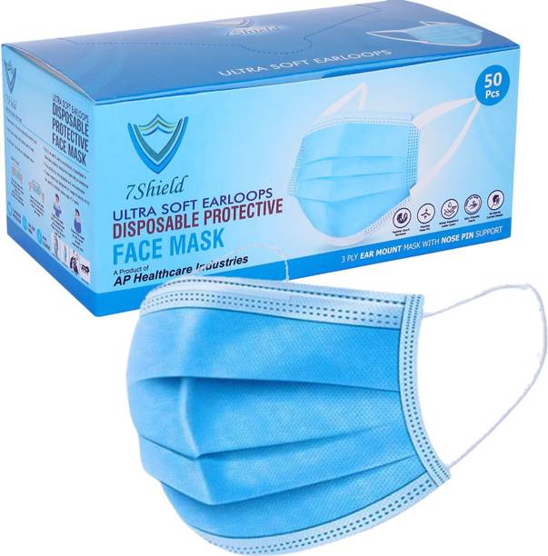 7SHIELD CE and ISO Certified 3 Ply Surgical Face Masks with Nose clip and soft ear loops SURGICAL-3PLY Water Resistant Surgical Mask