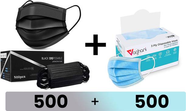 Vaghani 1000Pcs With Pin Black and Blue 3 Ply Pharmaceutical Surgical Mask with 3 Layer 3 Ply Surgical Primium Quality Mask (1000 Pcs ( Black +Blue)) Surgical Mask With Melt Blown Fabric Layer