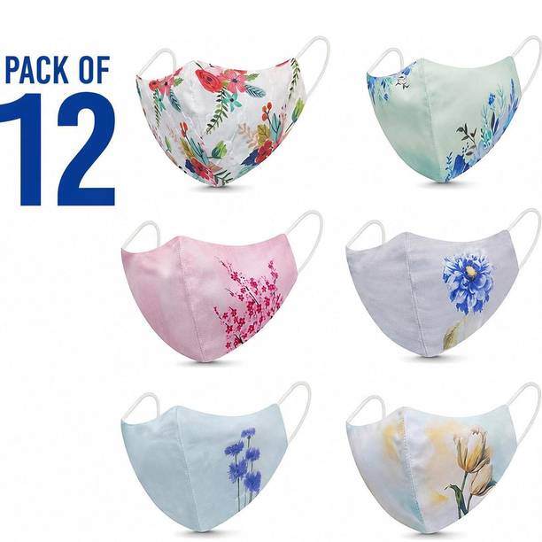 Vaghani 3 Layer Anti Pollution Printed Primium Mask 3 Layer Anti Pollution Mask 12Pcs Super Breathable Women Cloth Print Cotton Mask Reusable, Washable Cloth Mask With Melt Blown Fabric Layer