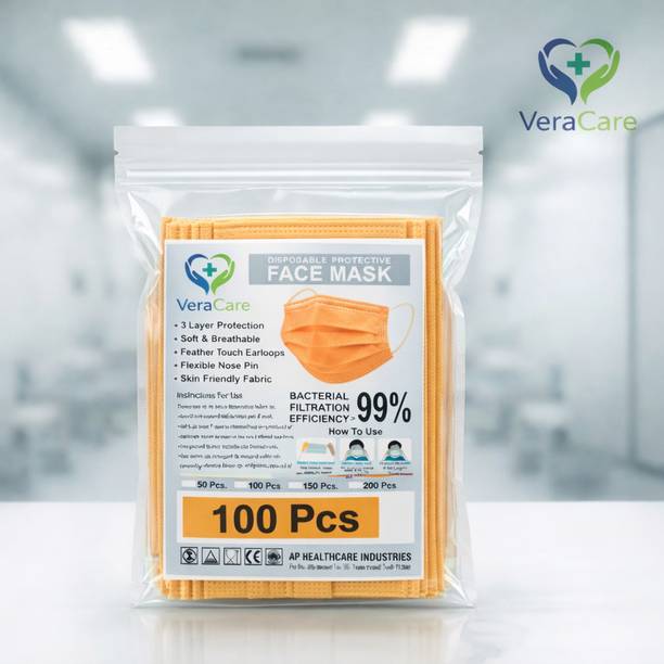 veracare Orange 3 Ply Surgical Mask – Skin Friendly, Anti-Dust, Anti-Pollution Surgical Mask With Melt Blown Fabric Layer