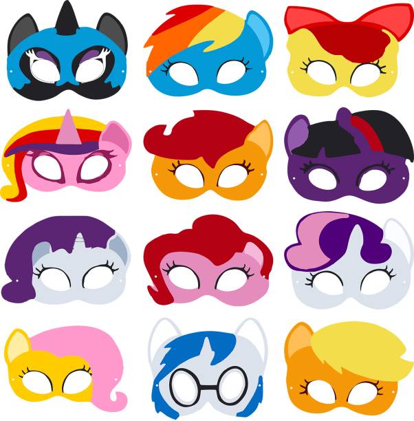 ZYOZI PONI Theme Birthday Masks, PONI Theme Masks for Kids (Pack Of 12) Party Mask