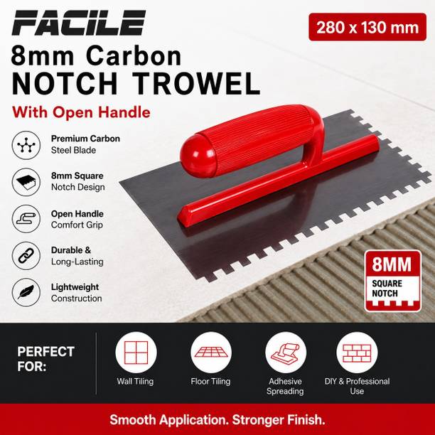 FACILE Pack of 2 8mm Carbon Steel Notched Trowel for Wall Floor Tiles Carbon Steel Trowel