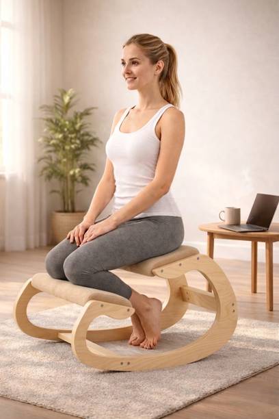 URC Kneeling Chair with Cushion | Adjustable Wooden Posture Chair with Wheels |Beige Massage Chair