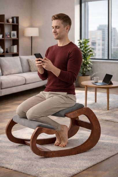 URC Kneeling Chair with Cushion | Adjustable Wooden Posture Chair with Wheels |Grey Massage Chair