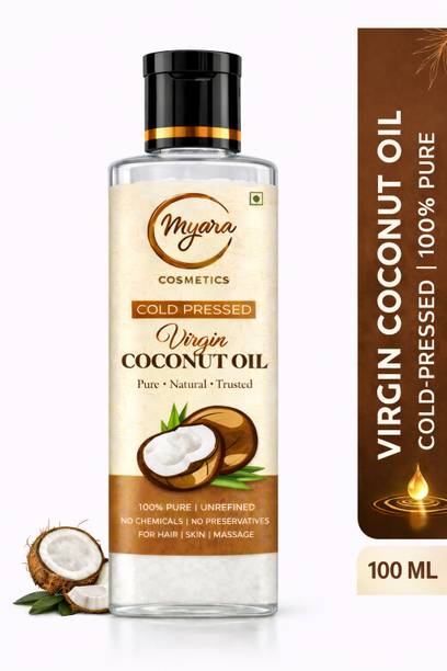 Myara cosmetics Cold pressed Coconut Oil for Hair, Face, & Skin, Pure & Natural Carrier Oil Hair Oil