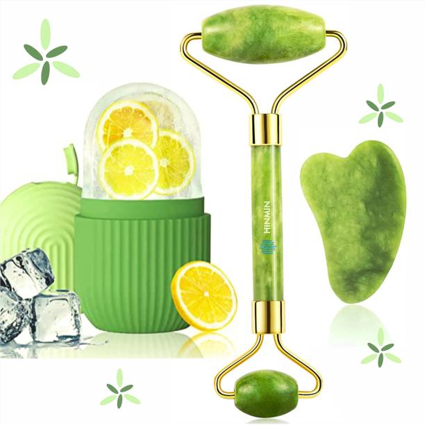 Elegant Enterprise face massager face roller beauty Facial Combo Skin Eye Body Gua Sha stone roller 100% Natural Jade stone roller and ice roller for face massager for men & women Massager