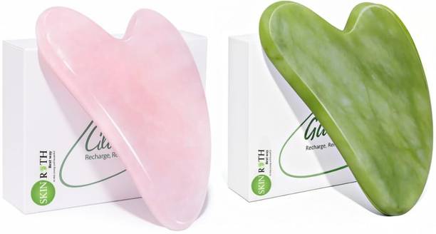 SKINROTH Face and Body, Green and Pink Crystal Scrapers for Skincare Routine Gua Sha Combo Set – Jade Stone and Rose Quartz Facial Massage Tools Massager