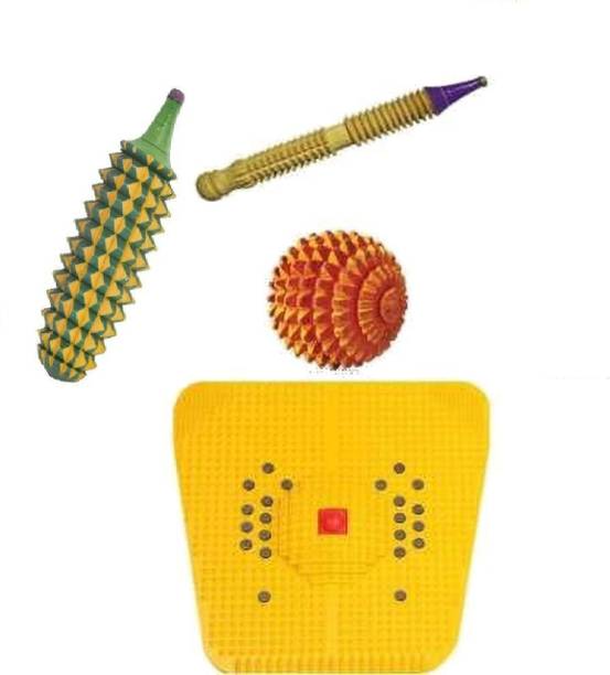 Ronofic Acupressure Massager Tools Combo Kit With Bio - Magnetic Power Mat +Wooden- Ball + Wooden Jimmy For Stress And Pain Relief Massager