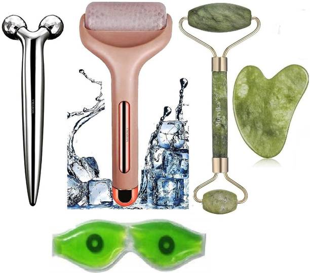 MORVIKA 3D Roller Massager 3D Roller Face and Body Massager (Silver),Ice Roller Face Massager,Jade Roller & Gua Sha Tool 100% Natural Himalay Stone Massager