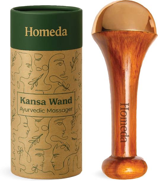 Homeda Single Sided Kansa Wand Foot Massager, Kansya Vati Wooden Massageṛ Kasa Bronze Face And Body Massager