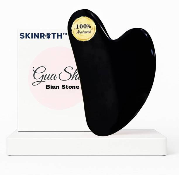 SKINROTH Bian Stone Gua sha | 100% Natural Black Stone Guasha for Face & Body Massage Ergonomic Design for Skincare Application | Decrease Puffiness and Tighten Massager