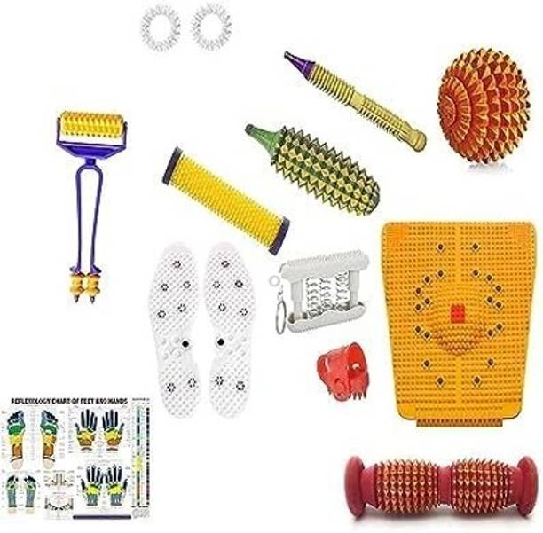 MARCRAZY Manual acupressure kit Massager Tools Combo Kit with Foot Roller Wooden Mat Roller with Advance Finger Massager Shoe Sole 5 Massage Rings acupressure Kit Massager
