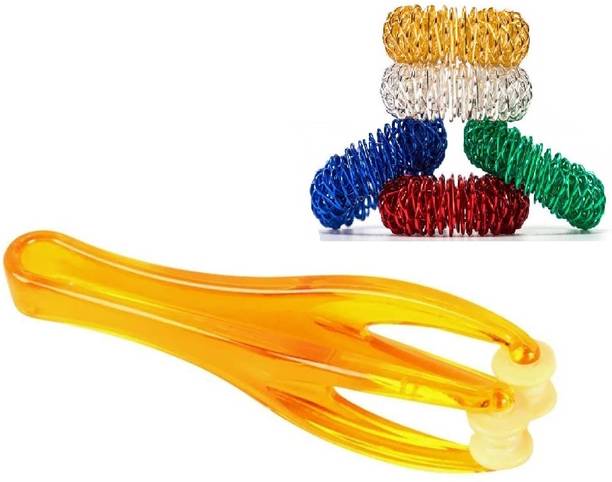 AHCS Acupressure Pain Relief Yubi Lax Germa 1 Finger Roller and 5 Sujok Ring Massager for Relieving Stress and Tension & Relaxes the Mind and Body Massager