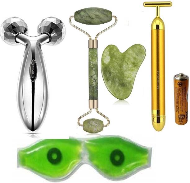 MORVIKA T Massager, Jade Roller with Gausha, 3D Massager, Aloe Vera Eye Mask T-Gold Vibration Massage,3DRoller With Jade Roller massager,Aloe Vera Eye Mask Massager