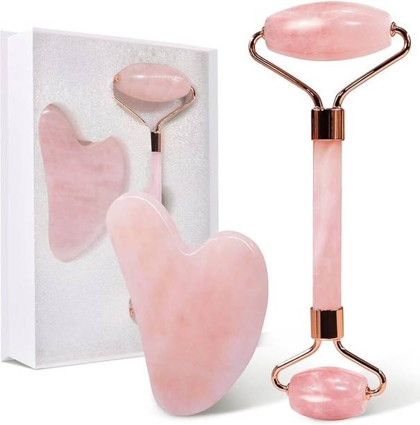 Acumahi face pink set-01 Face Massager Rose Quartz Face Roller & Gua Sha Facial Tool Set Massager