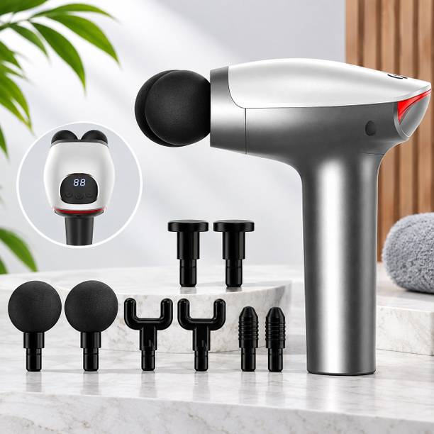 RXCINOZ Double Head Massager Premium Handheld Massage Gun with Sleek Metallic Finish, Dual Massage Caps, Multiple Attachments and Ergonomic Design for Luxury Recovery Massager
