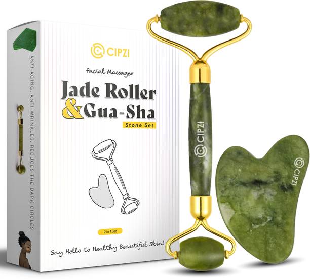 Cipzi Jade Roller & Gua Sha Set For Skin, Eye, Neck, Body Jade Roller & Gua Sha Set for Face | Facial Massager Tool for Skin Care Massager