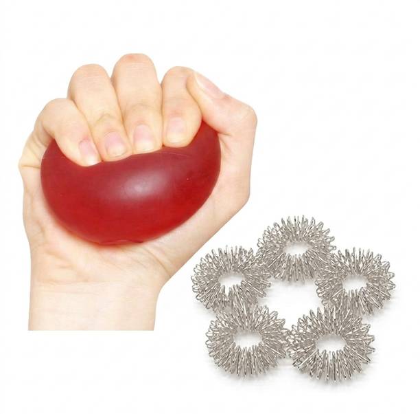 PHYSIO WORLD Gel Exercise Ball and Acupressure Ring Combo for Hand Grip, Finger Exercise, Stress Relief, Physiotherapy & Home Workout Massager