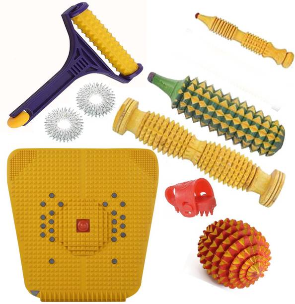 KIYANSH ENTERPRISE Acupressure Wooden Roller for Foot Massager,Manual Magnetic Stress Mat Combo Kit Acupressure Wooden Roller for Foot Massager,Manual Magnetic Stress Mat Combo Kit Massager