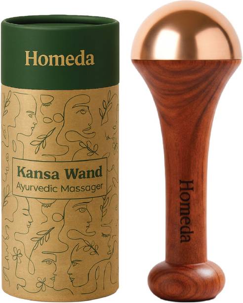 Homeda Single Sided Kansa Wand Foot Massager, Kansya Vati Wooden Massageṛ Kasa Bronze Face And Body Massager
