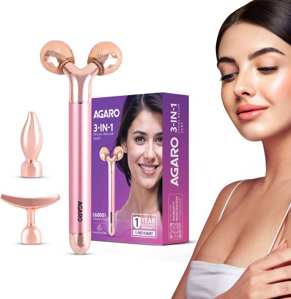 AGARO 3-In-1 Face Roller, 3D V-Roller Head, Pointer Head, Facial Roller Kit for ace, Eye, Neck, Jade Roller, Anti-Aging Facial Massager for Anti-Wrinkle Massager