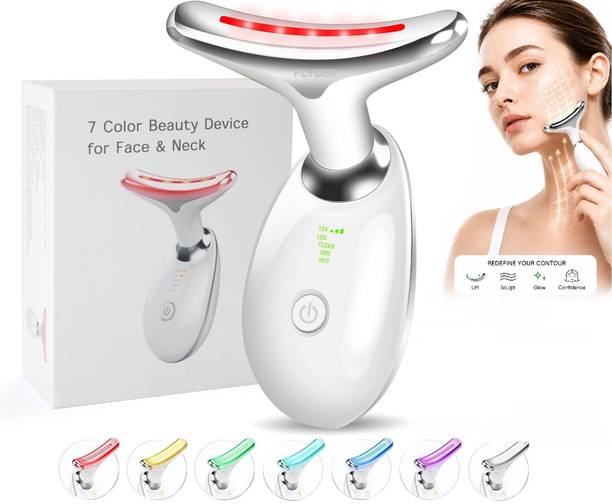 FLYDER LED Face Massager 7 Mode Heat Therapy Device for Neck Pain & Skin Relaxation Facial Face Massager for Face & Neck Red Light Therapy Skin Touch Metal Sensor Massager