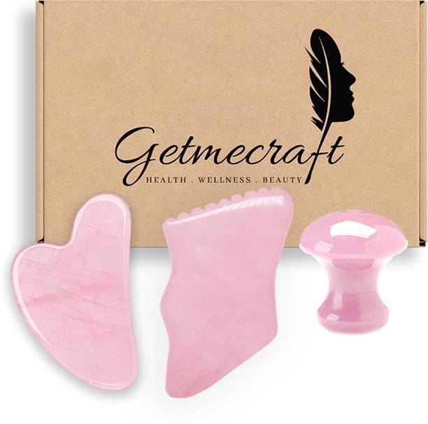 Getmecraft Rose Quartz Gua Sha, Mushroom Gua Sha and Teeth Eadge Gua Sha Massage Tool Set Massager For Face, Neck, Dark Circles and Under Eye Treatment Massager