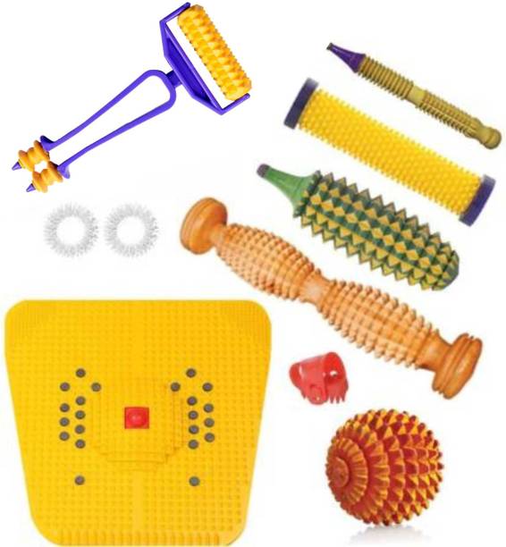 Navyamall Acupressure Health Product Wooden Foot Roller for Foot, Magnetic Pyramid Power Stress Mat Combo Kit Blood circulation Manual Massager