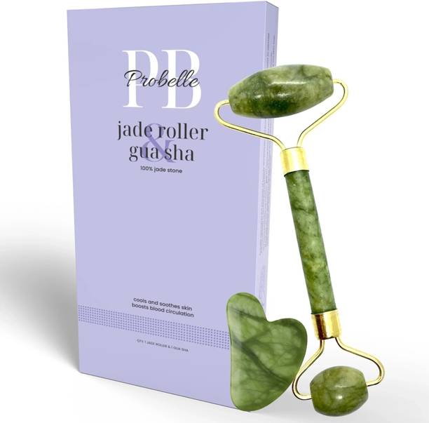 Probelle Jade Roller & Gua Sha – 100% Natural Jade Stone for Facial Massage and Skincare Jade Roller & Gua Sha Set Massager