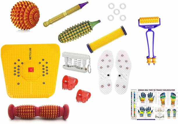 netclub Acupressure kit Tools Kit Foot Roller Wooden Mat Magneto Therapy Height growth Shoe Sole Ring fitness kit yoga mat Sujok kit blood circulation pain relief body Massager