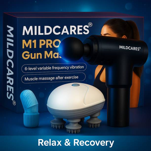 Mildcares Relax & Recovery | Deep Tissue Massage Gun for Pain Relief | Ice Roller for Face & Skin Cooling | Scalp Massager for Hair Growth & Stress Relief Muscle Recovery Massager