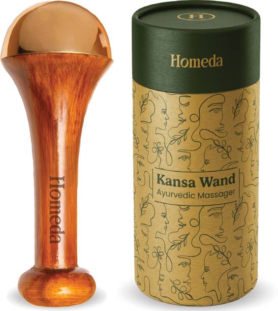 Homeda Single Sided Kansa Wand Foot Massager, Kansya Vati Wooden Massageṛ Kasa Bronze Face And Body Massager