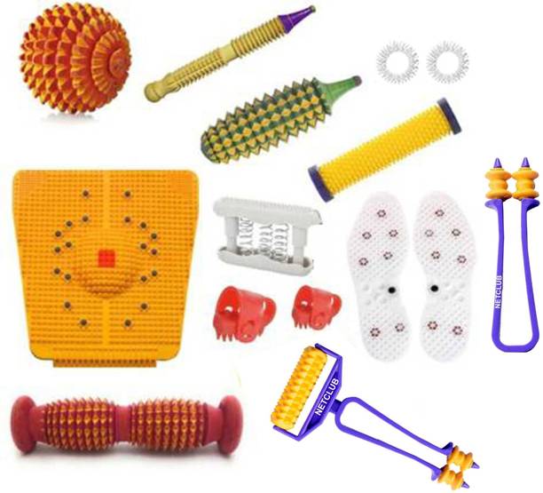 netclub Acupressure kit Tools Combo Kit for stress & pain relief with Foot Roller Wooden Bio-Magnetic Power Foot Mat home gym tummy slimming shaper body Massager