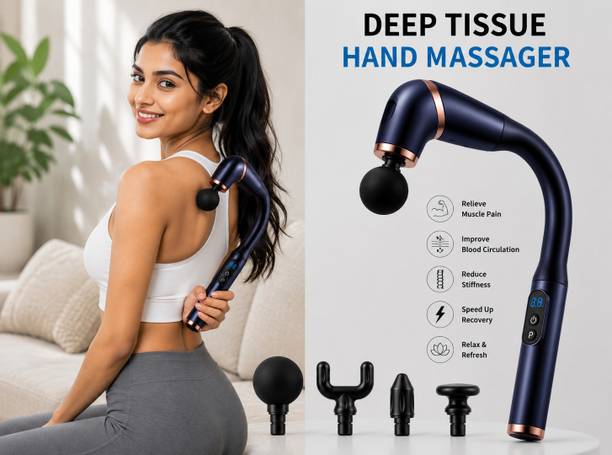 REYSOL Deep Tissue Massager ,6 Speed Levels,4 Massage Heads,LCD Display,Type-C Charging Curved Handle Massager Massager
