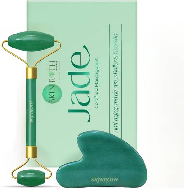 SKINROTH V-Shape Glowing Skin Wrinkles Eye Bags Jawline Tension Relextion Tool Garde A+ Brazilian Love Stone Jade Roller & Gua Sha Set Facial Roller Massager